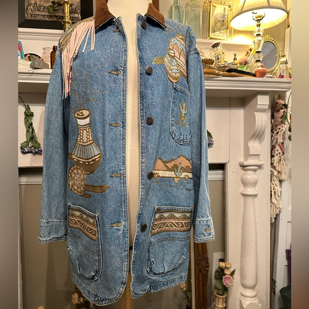 Cowgirl Southwestern Desert Prairie Appliquéd fringed hand painted jacket
